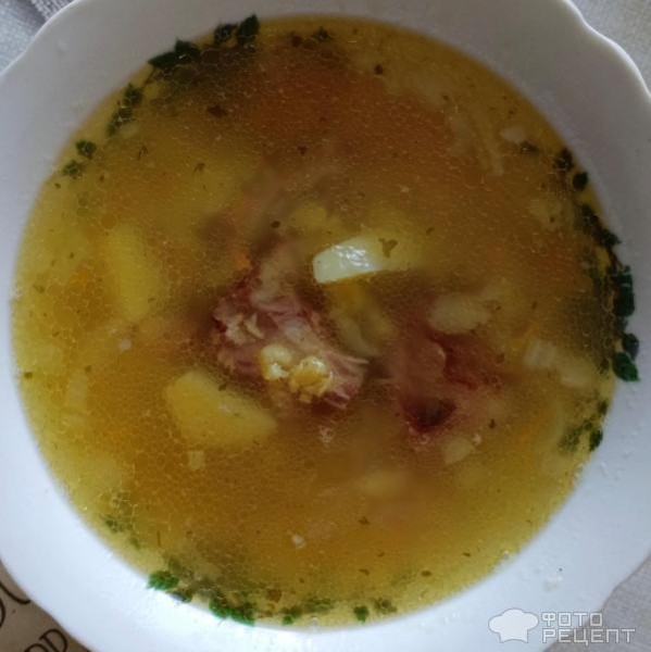 Рецепт: Гороховый суп с копчеными ребрышками - С копчено-вареными ребрышками
